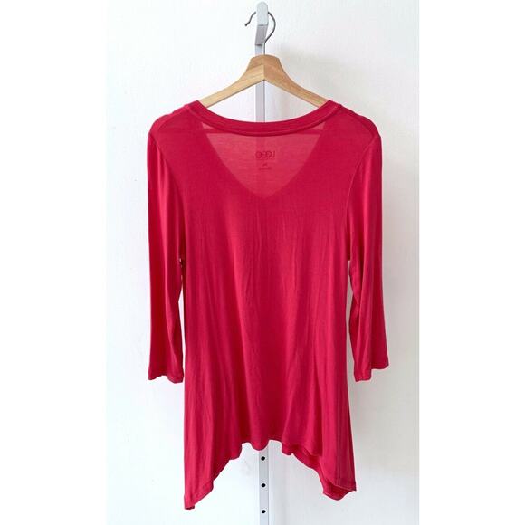 LOGO Lori Goldstein XS V Neck 3/4 Sleeve Knit Tee Top Tunic Slouchy Pockets Pink - Picture 8 of 12